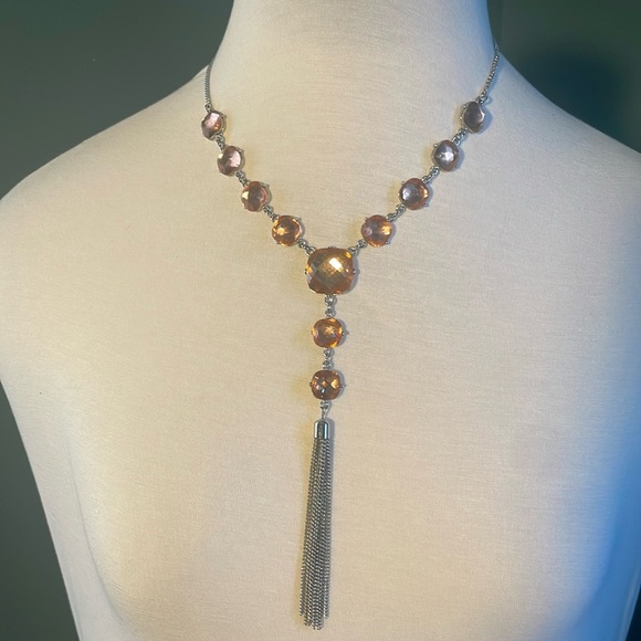 Peach / ballerina pink rhinestone necklace - Picture 3 of 4